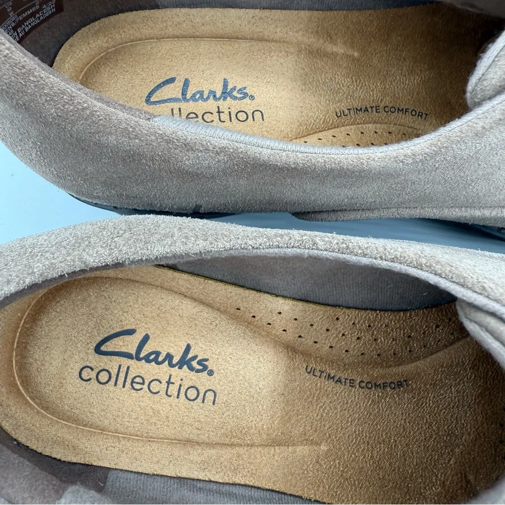Clarks Airabell Sky Suede Slip On Loafers Pebble Taupe 9W Wide